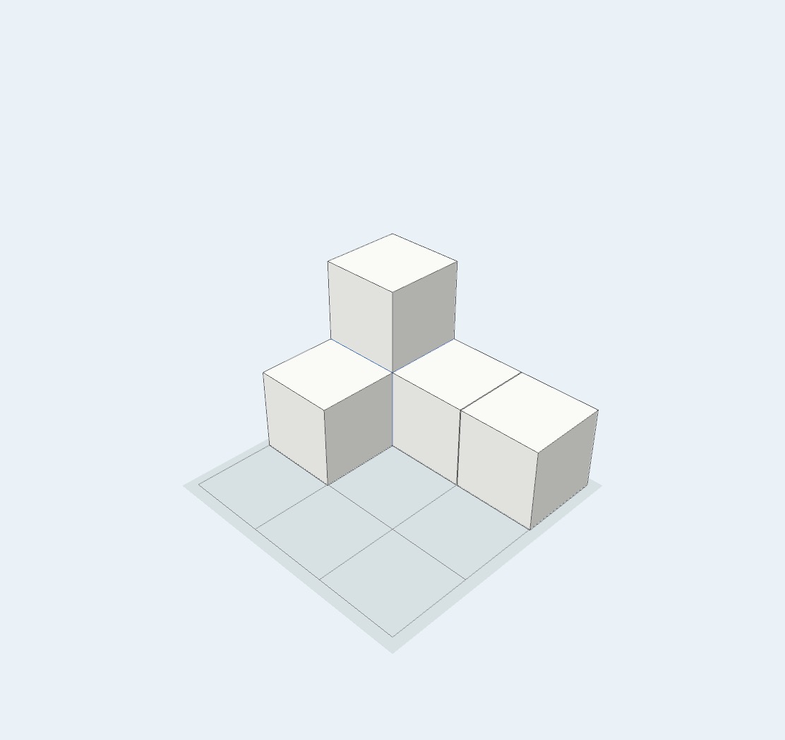 Four white blocks visible from an angle, with a blue block hidden beneath the upper block