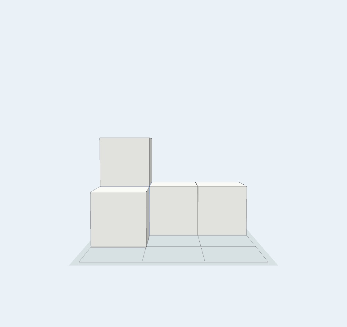 The block model from the front, where the blue block is hidden