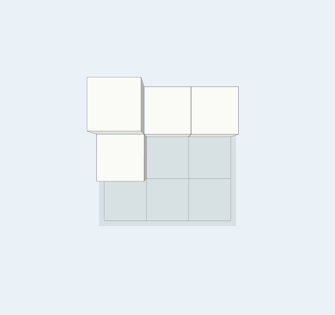 The block model from the top, showing four occupied positions